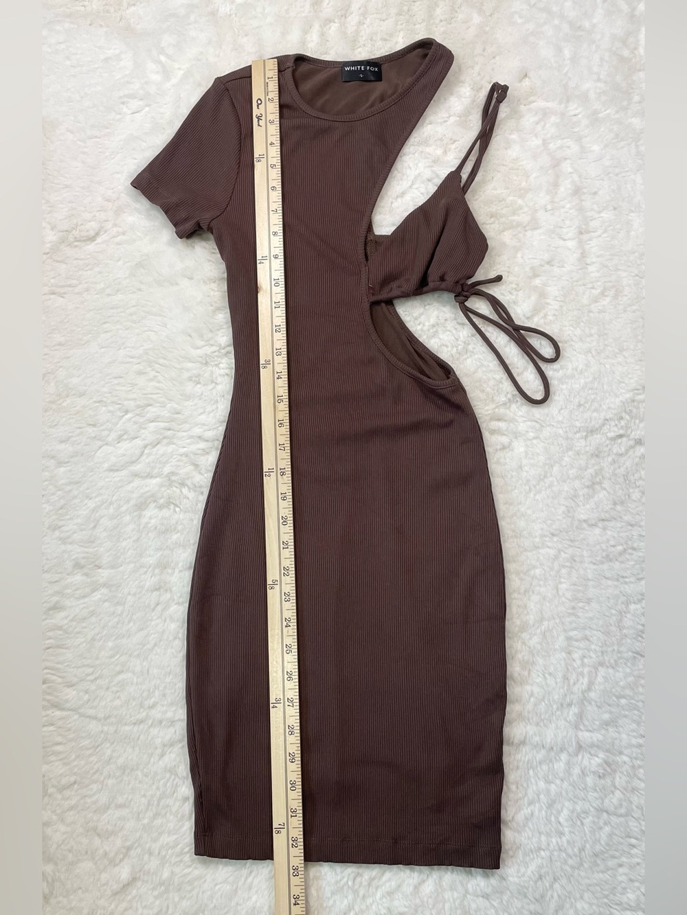 White Fox Boutique Brown One-Shoulder Cutout Midi Dress - Picture 2 of 6